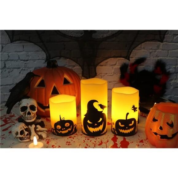 Halloween Flameless Candles, LED Flickering Battery Pillar Candles with 6H Timer - Picture 6 of 7